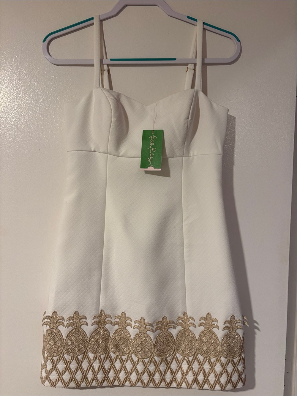 NWT-💛Lilly Pulitzer White Mini Dress with Gold Pineapple Trim-🍍